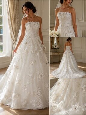 VTG NWOT Tag 10 Fits 2/4 Maggie Sottero Couture Bridal Gown 3D Floral Dress